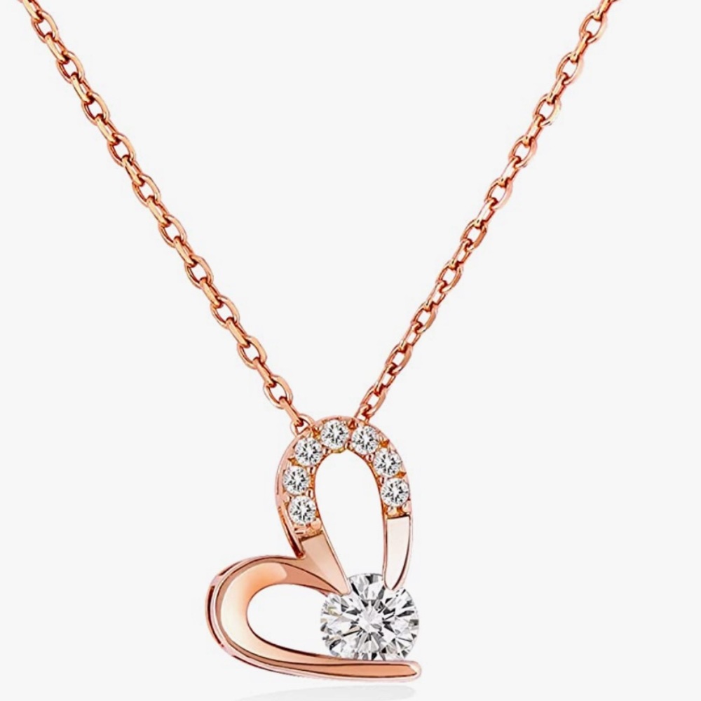 14k plated rose gold 925 sterling silver heart necklace